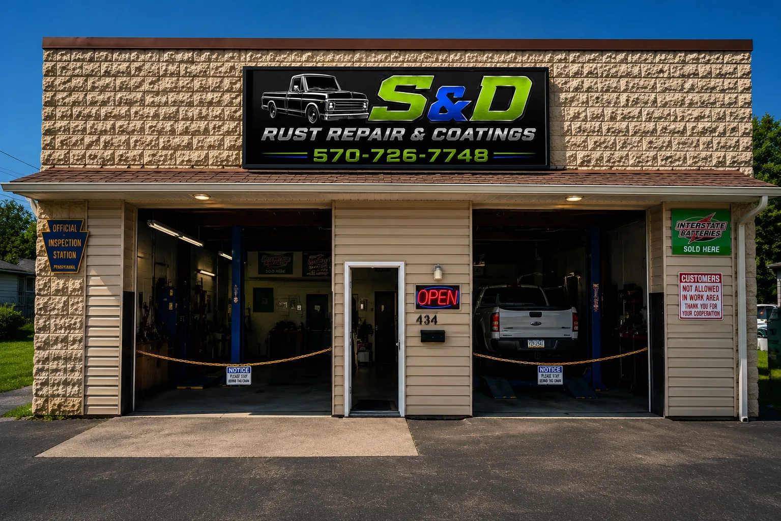 Exterior of the S&D Rust Repair & Coatings shop