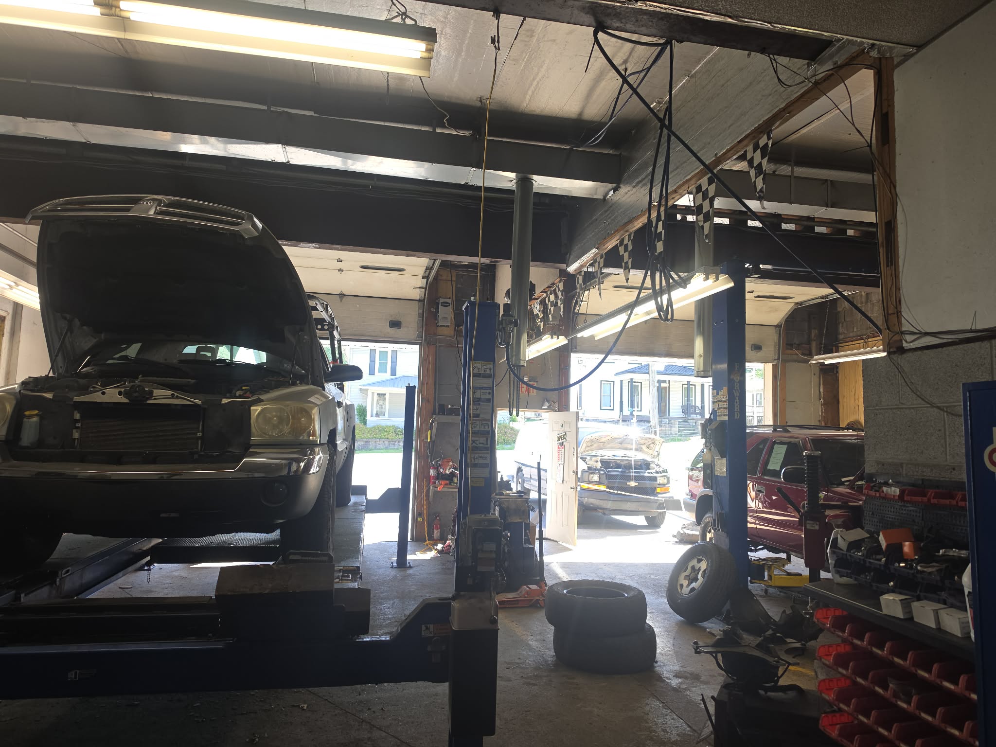 Inside the working S&D automotive repair shop